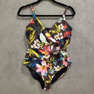 Robert Graham One Piece Bathing Suit Paradise Women's 14 Brown Floral Resort